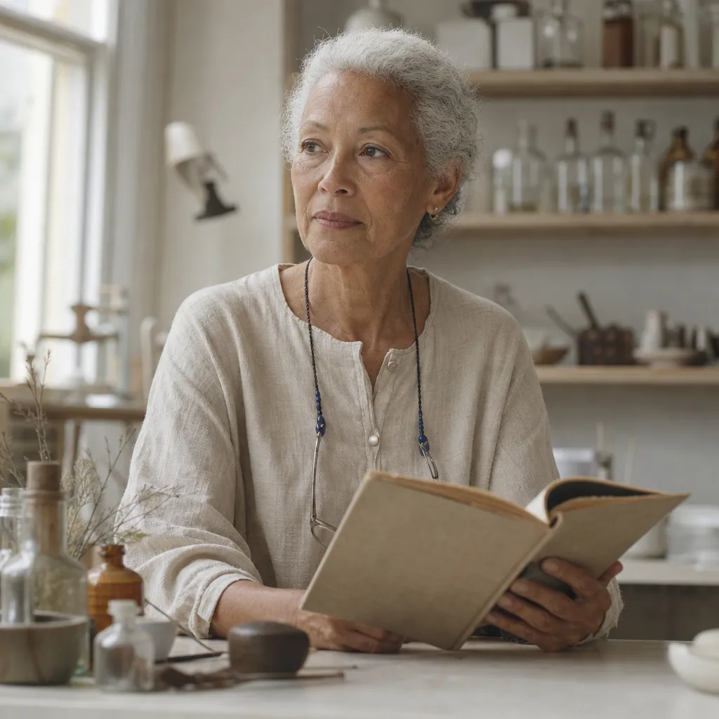 Margit Oduya, Head of Number Integrity, examines a cloth-bound journal.