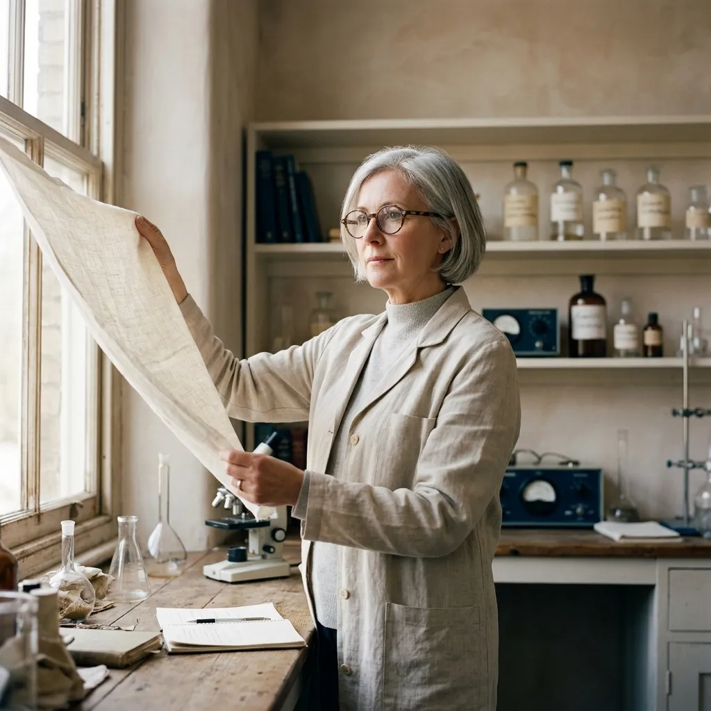 Dr. Halcyon Reyes-Whitlock holds a single pillow layer up to the light.