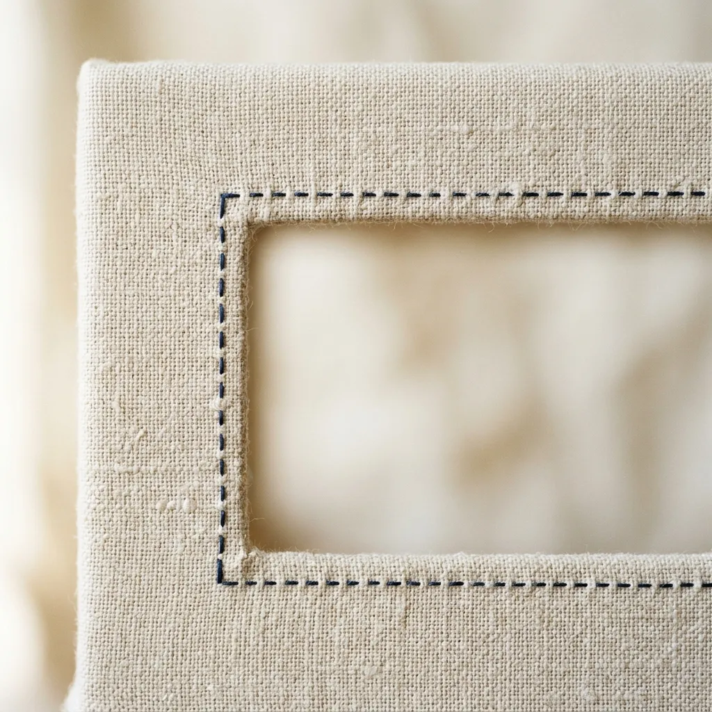 Macro of the hand-stitched taut border of the Void Layer around an empty space.