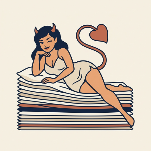 The STRATA mascot, a small cartoon she-devil holding a pillow